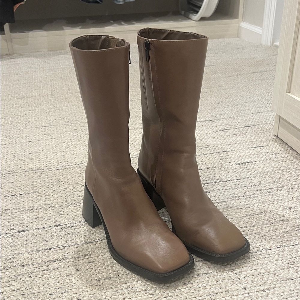 Zara Leather Tan Heeled Boots